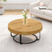 31.5" Modern round coffee table Wooden carving pattern coffee table with metal legs for living room reception room office Golden - Sweatfully