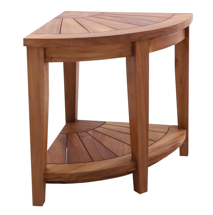 Tanzania Oiled Teak Shower and Bath Corner Stool with Shelf - 17.5" - Sweatfully