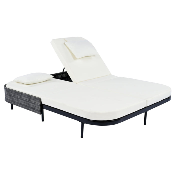 Outdoor Daybed, Patio Rattan Daybed with 5-Position Adjustable Backrest and Removable Cushions & Pillows for Garden, Backyard, Poolside - Sweatfully