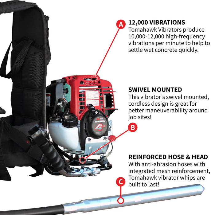 2HP Honda Concrete Vibrator with Flex Shaft Cable Whip Backpack - Sweatfully