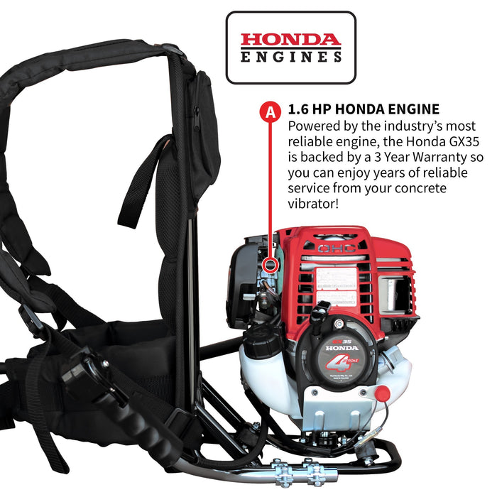2HP Honda Concrete Vibrator with Flex Shaft Cable Whip Backpack - Sweatfully
