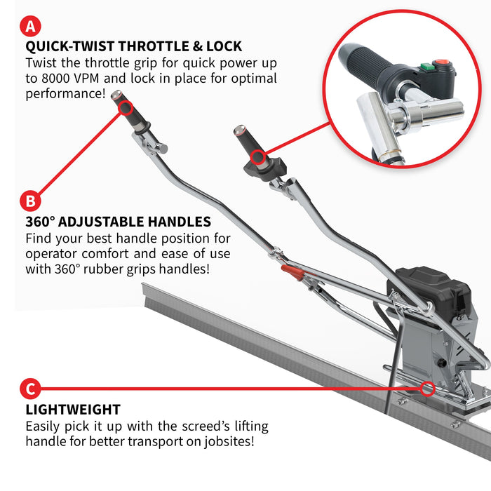 Battery Powered Vibrating Concrete Power Screed 36V/5Ah Float Finishing Tool (Choose 4ft, 6ft, 8ft, 10ft, 12ft, 14ft) - Sweatfully
