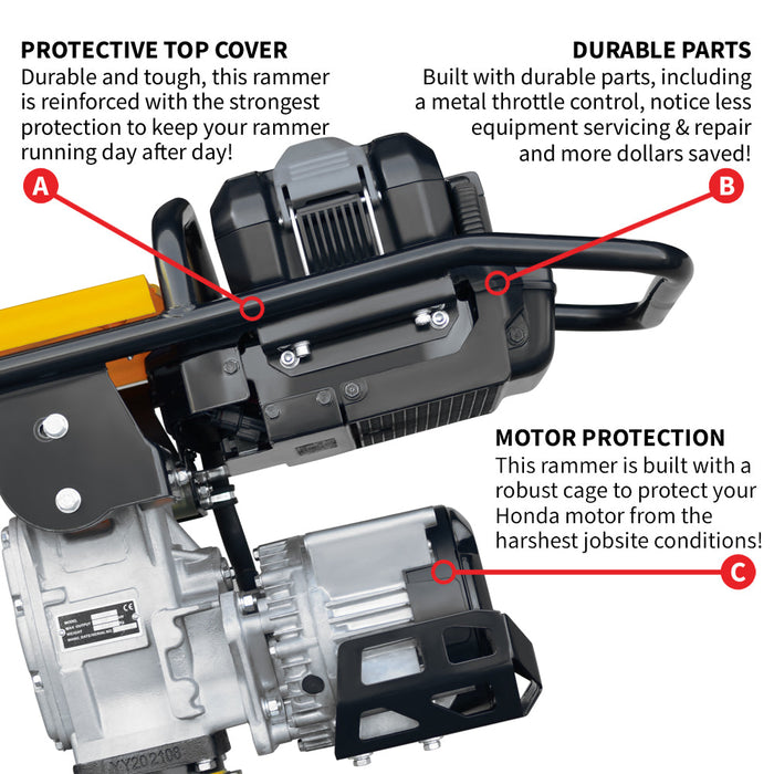 2.4 HP Battery Powered Vibratory Rammer Tamper Compactor with Honda GXE2.0S Motor - Sweatfully