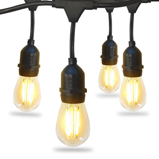 Gardenreet 48FT Outdoor Bistro Lights, Shatterproof LED Bulbs(Plastic/Glass,1 Spare), IP65 Waterproof Hanging Lights for Camping, Wedding, Backyard, Porch, Deck, Party, Garden - Sweatfully