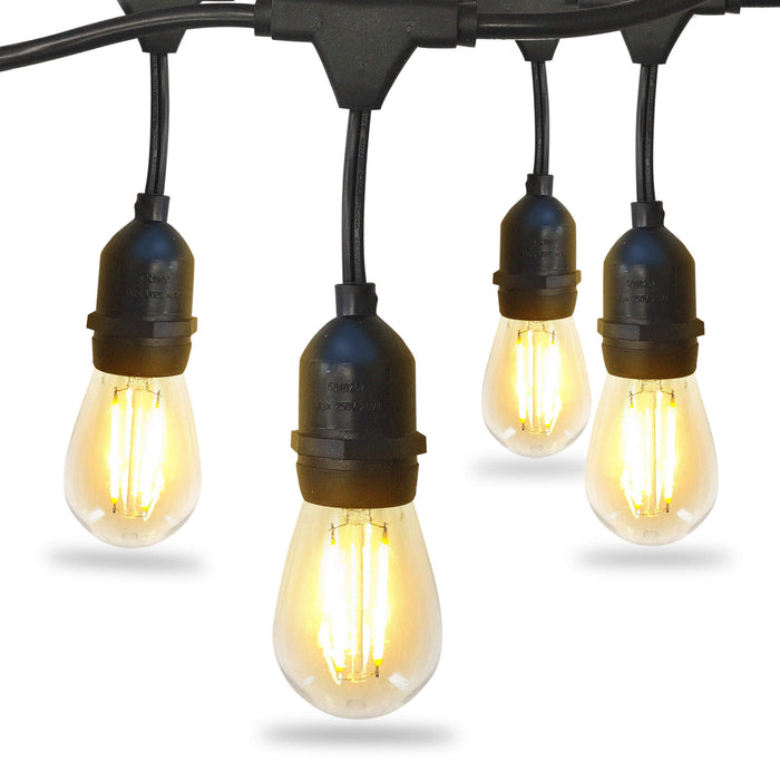 Gardenreet 48FT Outdoor Bistro Lights, Shatterproof LED Bulbs(Plastic/Glass,1 Spare), IP65 Waterproof Hanging Lights for Camping, Wedding, Backyard, Porch, Deck, Party, Garden - Sweatfully