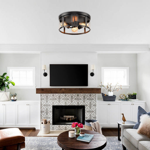 Black 3-Light Farmhouse Flush Mount Ceiling Light - Sweatfully