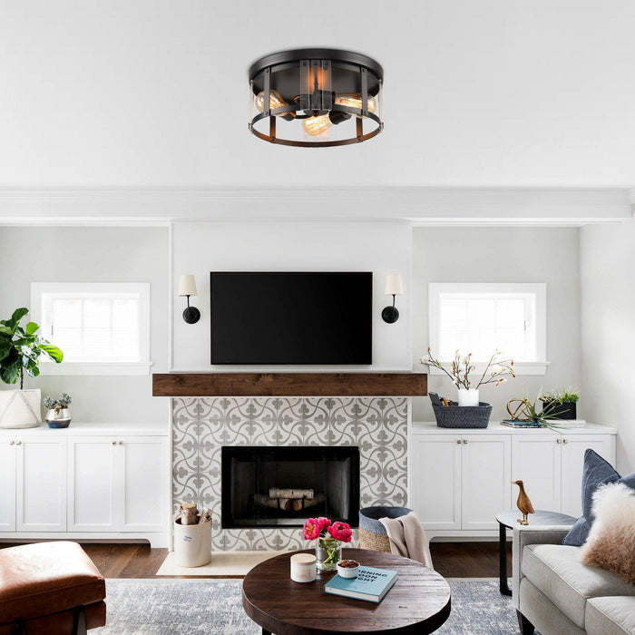 Black 3-Light Farmhouse Flush Mount Ceiling Light - Sweatfully