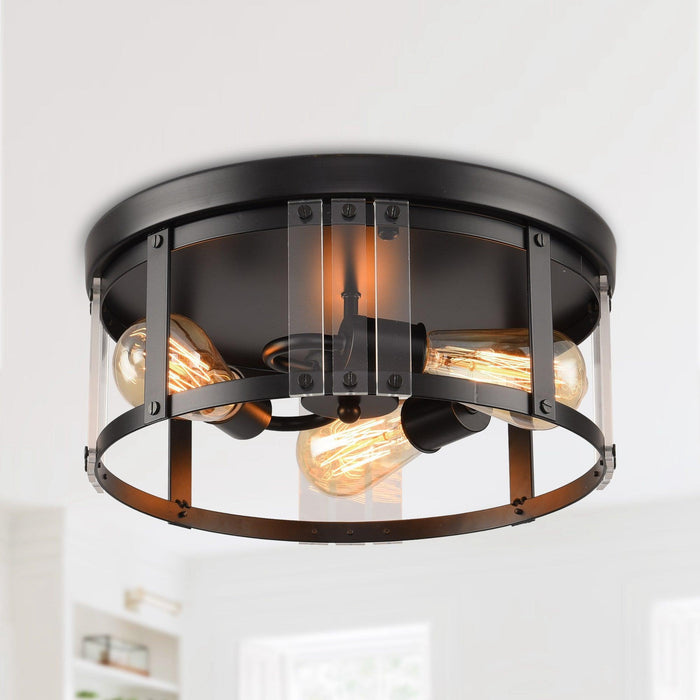 Black 3-Light Farmhouse Flush Mount Ceiling Light - Sweatfully