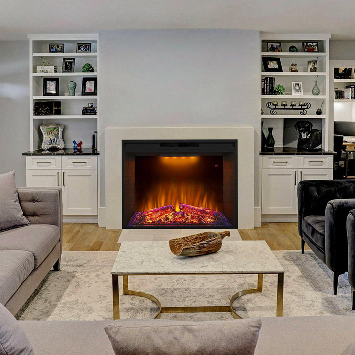 Black Electric Fireplace Heater Insert with Overheating Protection and Remote Control - Sweatfully