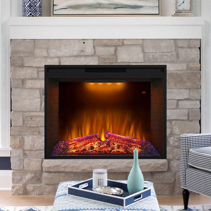 Black Electric Fireplace Heater Insert with Overheating Protection and Remote Control - Sweatfully