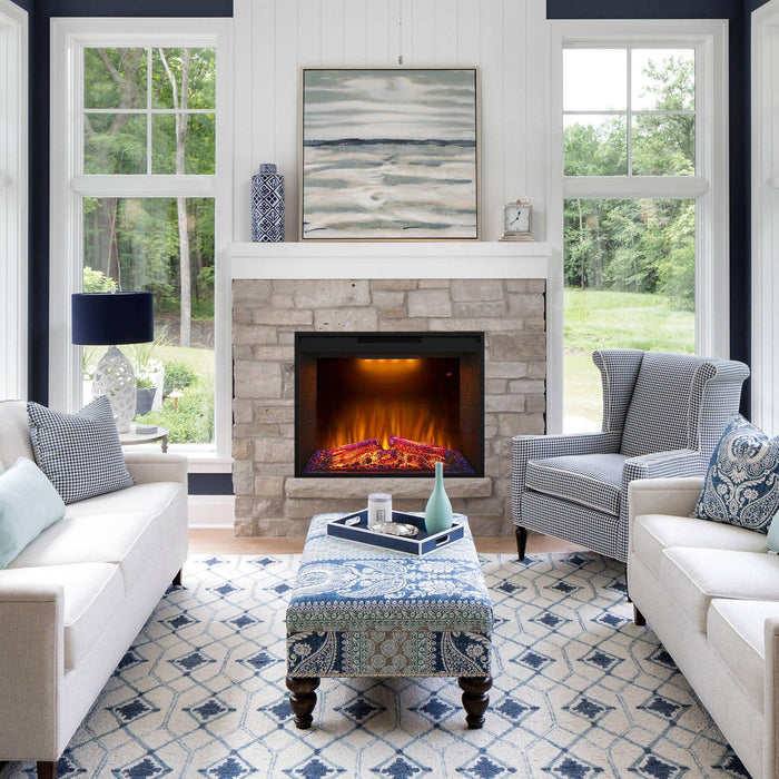 Black Electric Fireplace Heater Insert with Overheating Protection and Remote Control - Sweatfully