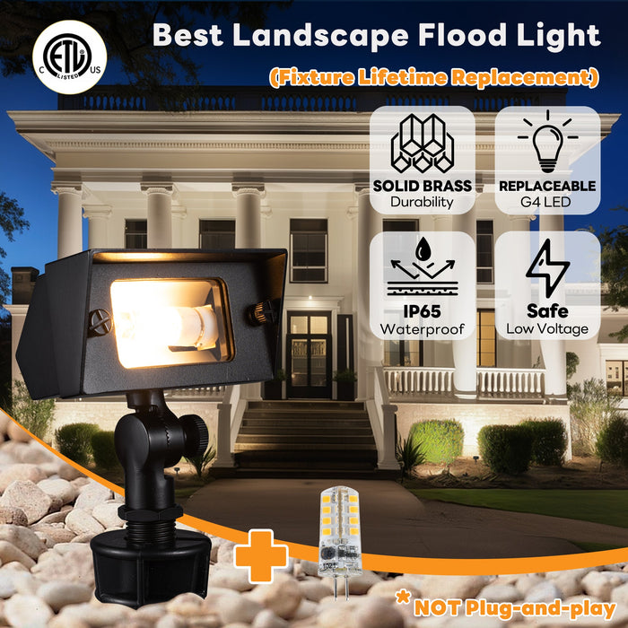 Gardenreet 12V Solid Brass Landscape Flood Light & Wall Wash Light, Low Voltage Wired Outdoor LED Flood Fixture for Wall,Tree and Buliding - Bronze/Black(2303) - Sweatfully
