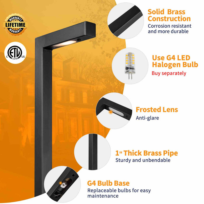 Gardenreet Solid Brass Low Voltage Landscape Path Light, 12V LED Outdoor Accent Pathway and Area Light(Modern L-shape 2404) - Sweatfully