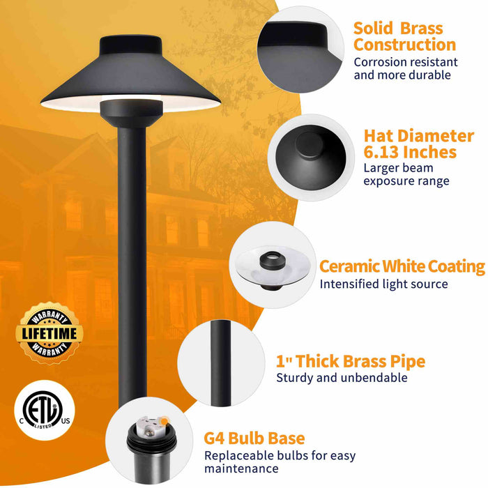 Gardenreet Solid Brass Low Voltage Landscape Pathway Light, LED Outdoor Accent Path and Area Light(Hat 2401) - Sweatfully