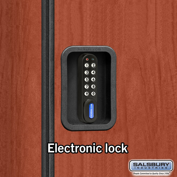 Salsbury 12" Wide Five Tier Box Style Designer Wood Locker - 3 Wide - 5 Feet High - 21 Inches Deep - Cherry - Black Electronic Locks - Sweatfully