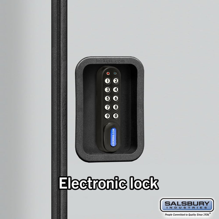 Salsbury 12" Wide Five Tier Box Style Designer Wood Locker - 1 Wide - 5 Feet High - 18 Inches Deep - Gray - Black Electronic Locks - Sweatfully