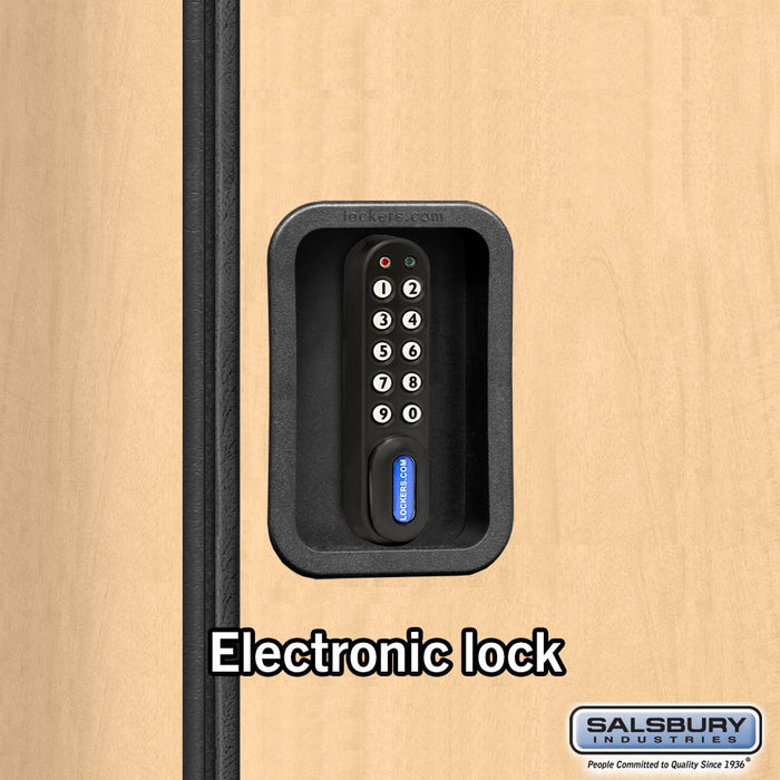 Salsbury 12" Wide Four Tier Designer Wood Locker - 3 Wide - 6 Feet High - 18 Inches Deep - Maple - Black Electronic Locks - Sweatfully