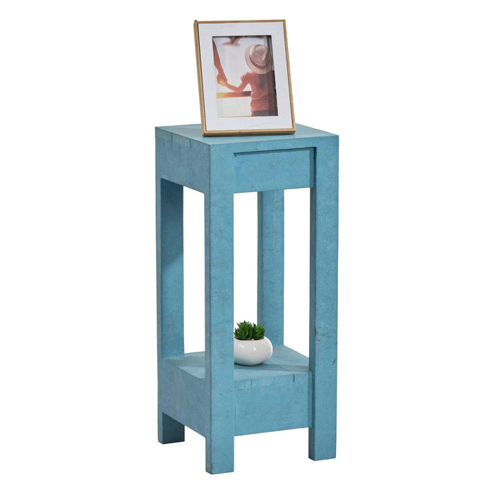 Blue Rectangle Wood Side Table - Sweatfully