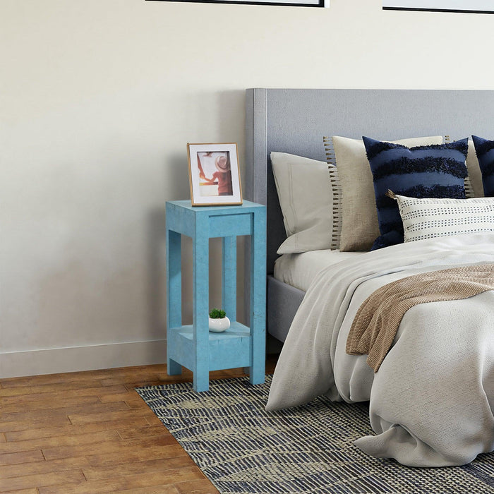 Blue Rectangle Wood Side Table - Sweatfully
