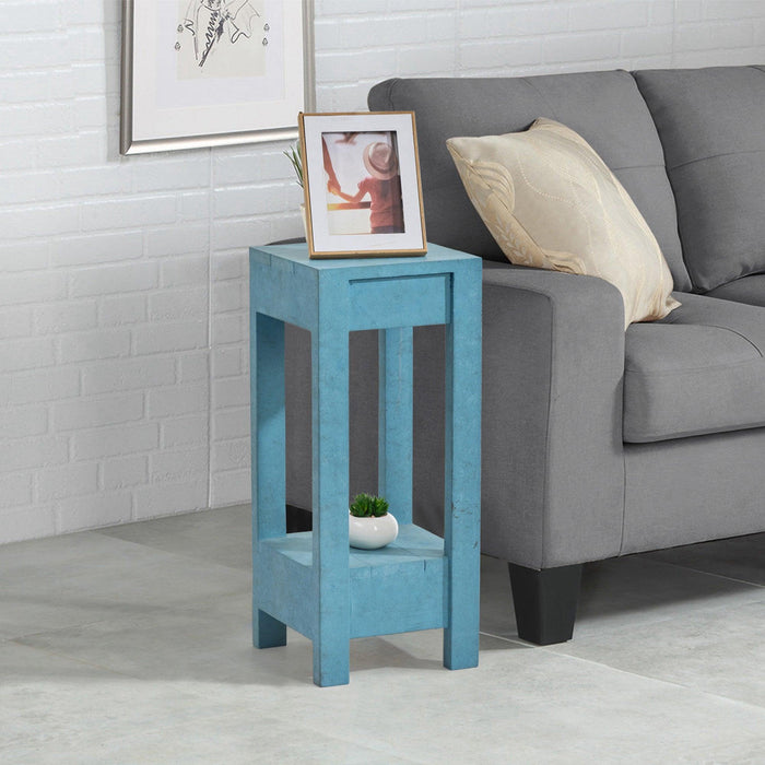 Blue Rectangle Wood Side Table - Sweatfully