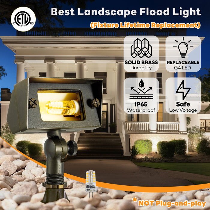 Gardenreet 12V Solid Brass Landscape Flood Light & Wall Wash Light, Low Voltage Wired Outdoor LED Flood Fixture for Wall,Tree and Buliding - Bronze/Black(2303) - Sweatfully
