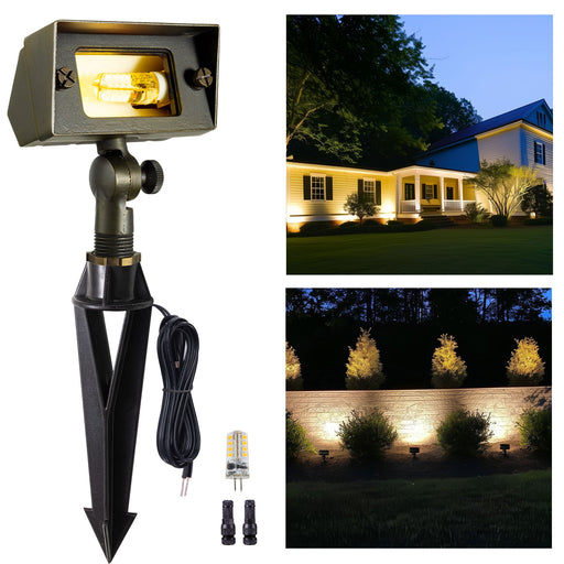 Gardenreet 12V Solid Brass Landscape Flood Light & Wall Wash Light, Low Voltage Wired Outdoor LED Flood Fixture for Wall,Tree and Buliding - Bronze/Black(2303) - Sweatfully
