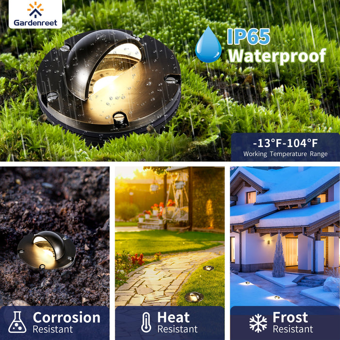 Gardenreet Brass In-ground Well Lights, Low Voltage IP65 Waterproof 12V LED Outdoor Landscape Lighting(Beacon Top 2203A) - Sweatfully