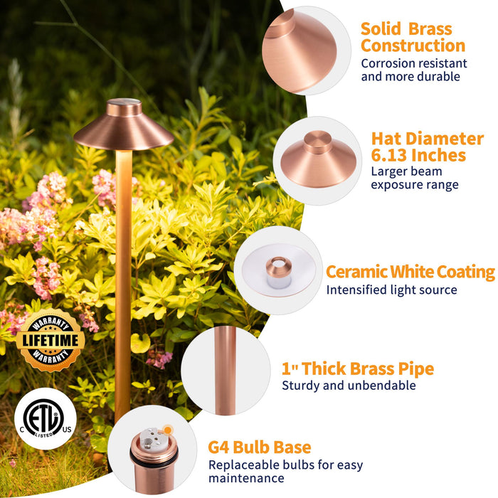 Gardenreet Solid Brass Low Voltage Landscape Pathway Light, LED Outdoor Accent Path and Area Light(Hat 2401) - Sweatfully