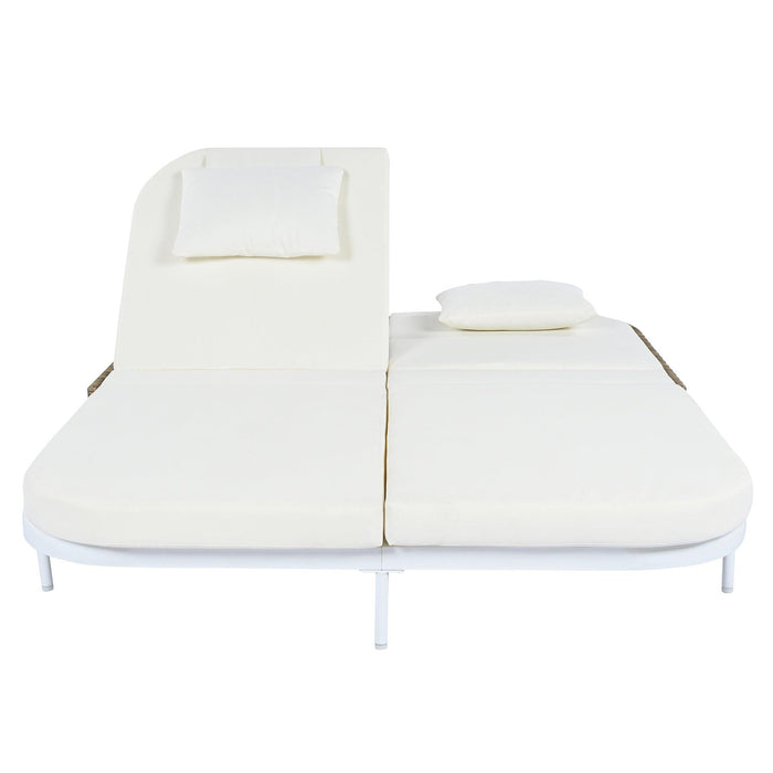 Outdoor Daybed, Patio Rattan Daybed with 5-Position Adjustable Backrest and Removable Cushions & Pillows for Garden, Backyard, Poolside - Sweatfully