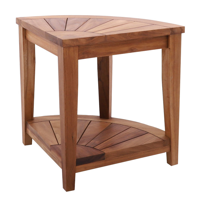 Tanzania Oiled Teak Shower and Bath Corner Stool with Shelf - 17.5" - Sweatfully