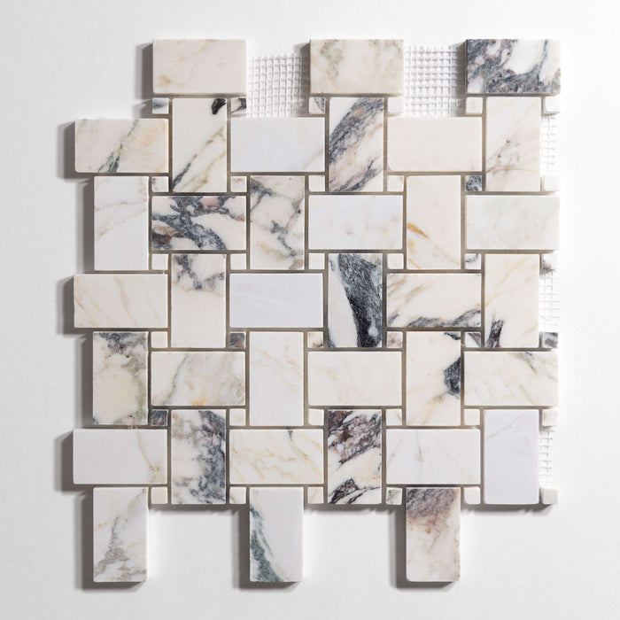Calacatta Viola Polished Basketweave Marble Mosaic - Sweatfully