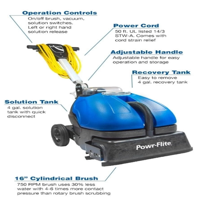 Powr-Flite 16" Compact Automatic Floor Scrubber & Grout Cleaner - Sweatfully