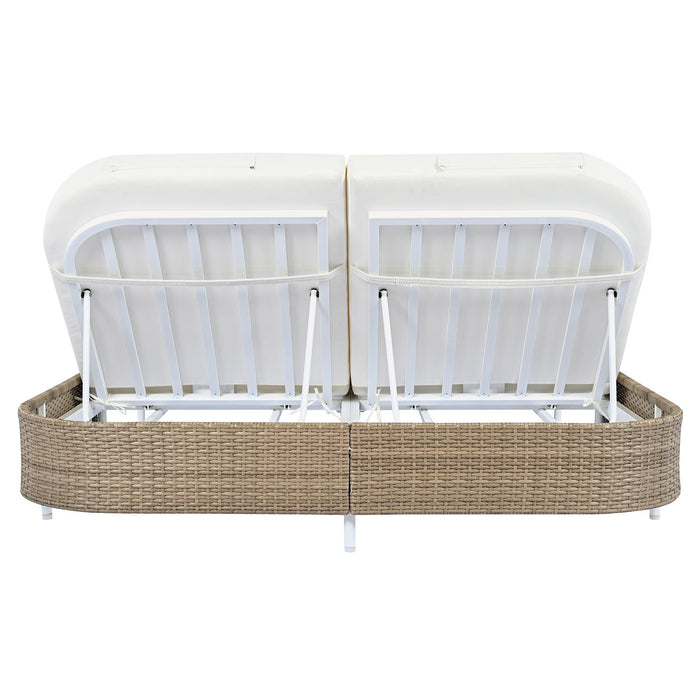 Outdoor Daybed, Patio Rattan Daybed with 5-Position Adjustable Backrest and Removable Cushions & Pillows for Garden, Backyard, Poolside - Sweatfully