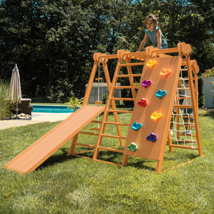 Chestnut 8-in-1 Jungle Gym for Toddlers | Indoor & Outdoor Wooden Playset - Sweatfully