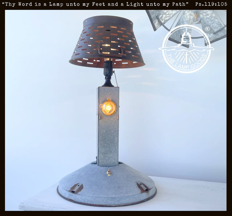 Original Antique Chicken Feeder Tall Farm Table Lamp - Sweatfully