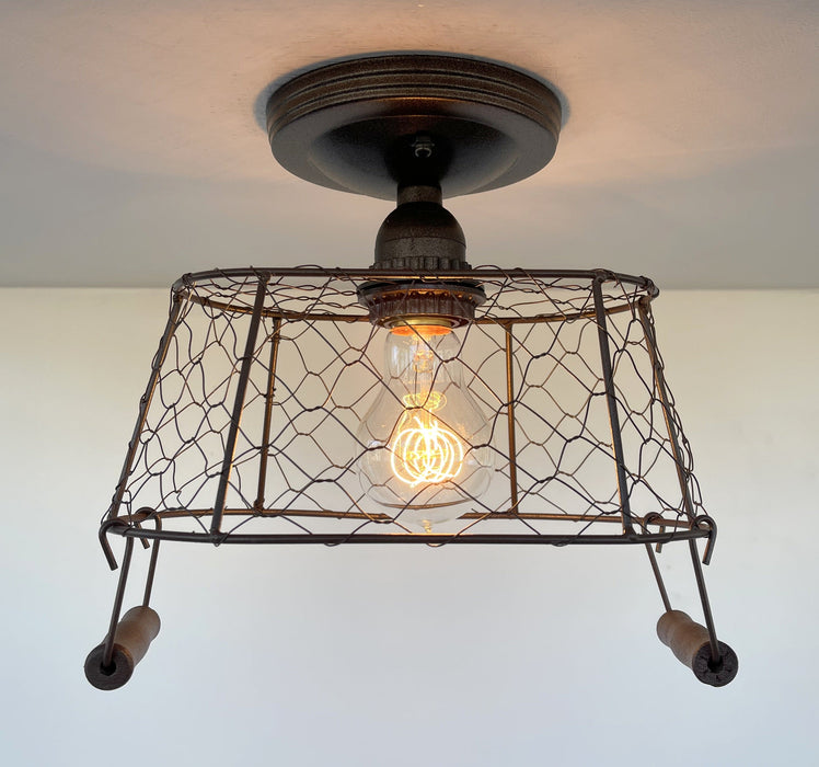 CHICKEN WIRE Farmhouse Ceiling Light - Rectangular - Sweatfully