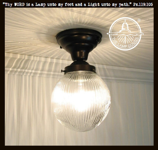 Large Holophane Glass Ceiling Light Fixture - Sweatfully