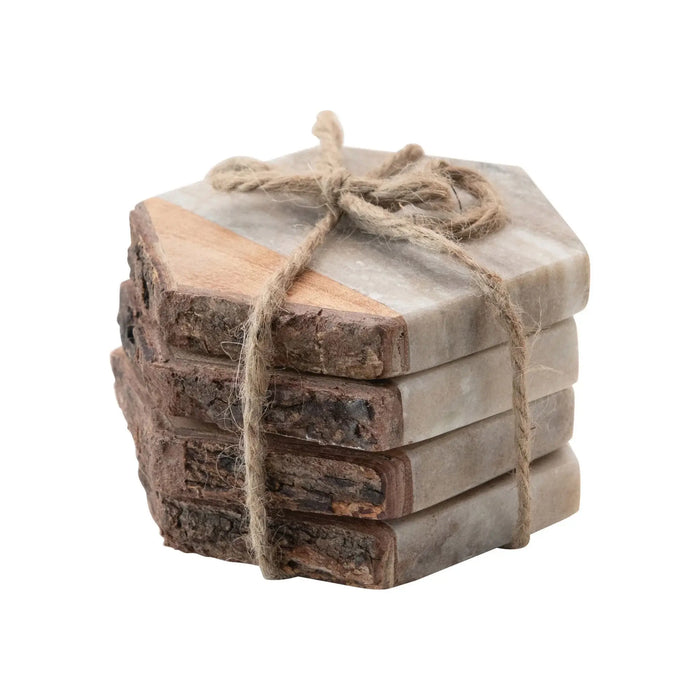 Live-edge Marble Coasters, Set of 4 - Sweatfully