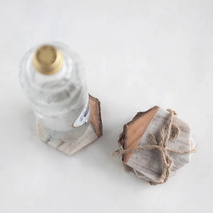 Live-edge Marble Coasters, Set of 4 - Sweatfully