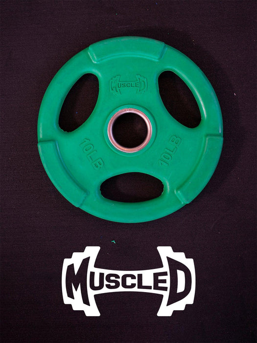 RUBBER COATED COLORED OLYMPIC PLATES: Rubber Plates, per Pair - Muscle D Fitness - Weights Pairs - Sweatfully