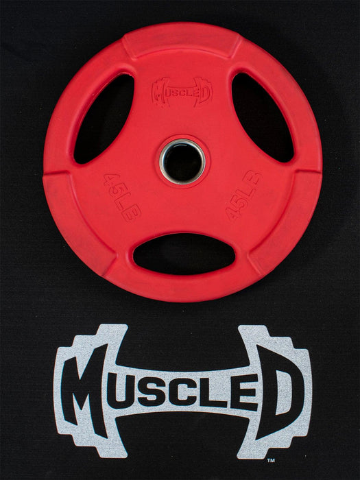 RUBBER COATED COLORED OLYMPIC PLATES: Rubber Plates, per Pair - Muscle D Fitness - Weights Pairs - Sweatfully