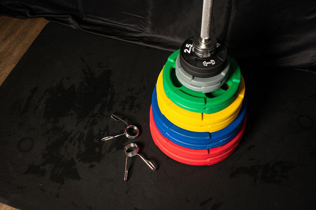 RUBBER COATED COLORED OLYMPIC PLATES: Rubber Plates, per Pair - Muscle D Fitness - Weights Pairs - Sweatfully