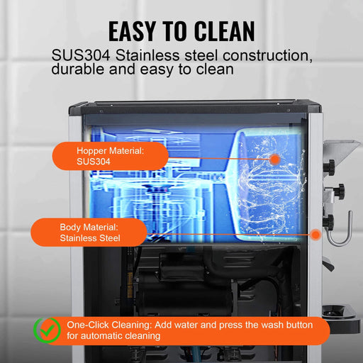 Commercial Single-Flavor Hard Serve Stainless Steel Ice Cream Machine, 20-25L/H (SAK20782) - Sweatfully