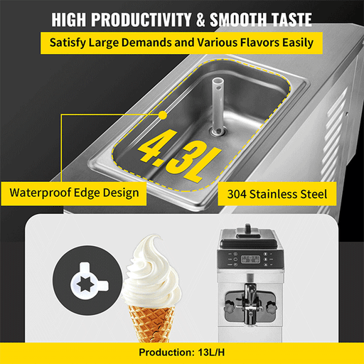 Commercial Single Flavor Soft Serve Ice Cream Machine Maker, 13L/H (94784035) - Sweatfully