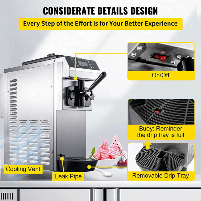 Commercial Single Flavor Soft Serve Ice Cream Machine Maker, 13L/H (94784035) - Sweatfully