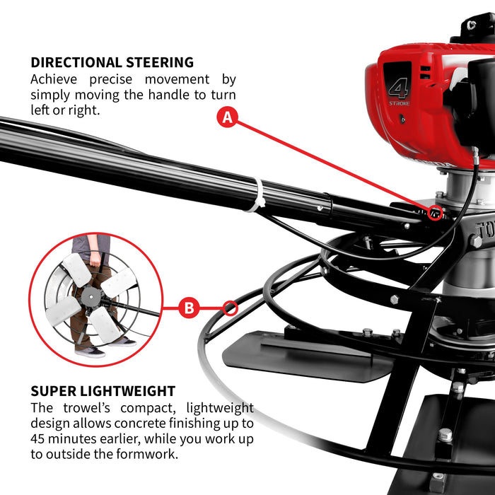 30" Portable Honda Concrete Power Trowel with 18ft Bull Float Handle GX35 - Sweatfully