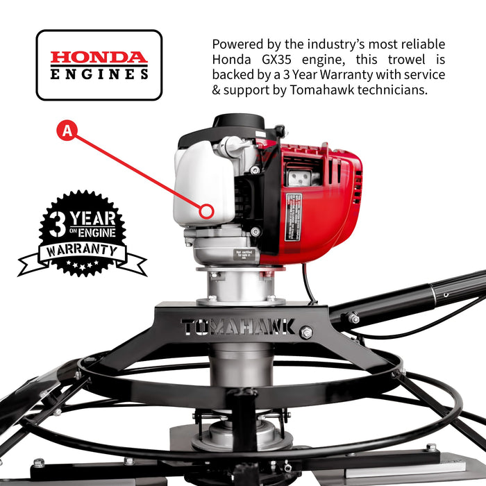 30" Portable Honda Concrete Power Trowel with 18ft Bull Float Handle GX35 - Sweatfully