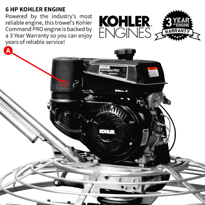 36" Concrete Power Trowel 6HP Kohler Float Pan Screed Edge Cement Finishing Tool - Sweatfully