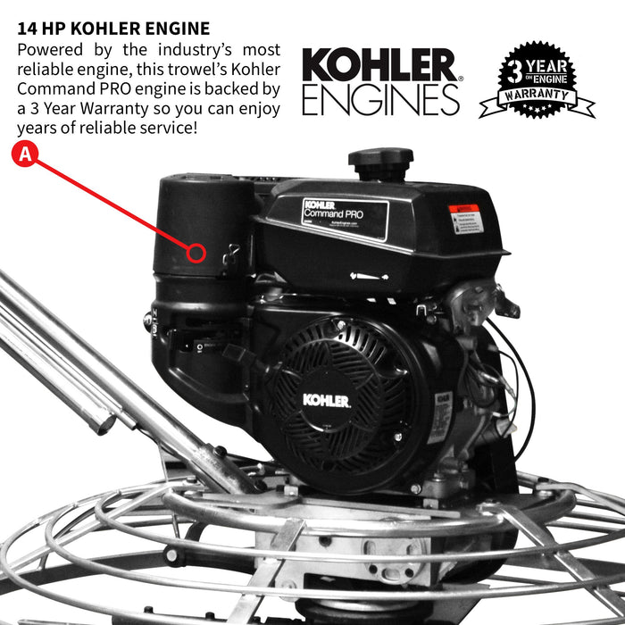 46" Concrete Power Trowel 14HP Kohler Float Pan Screed Edge Cement Finishing Tool - Sweatfully