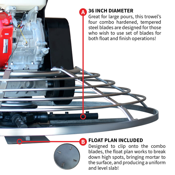 36" Concrete Power Trowel 5.5HP Honda with Float Pan Cement Finishing Tool - Sweatfully